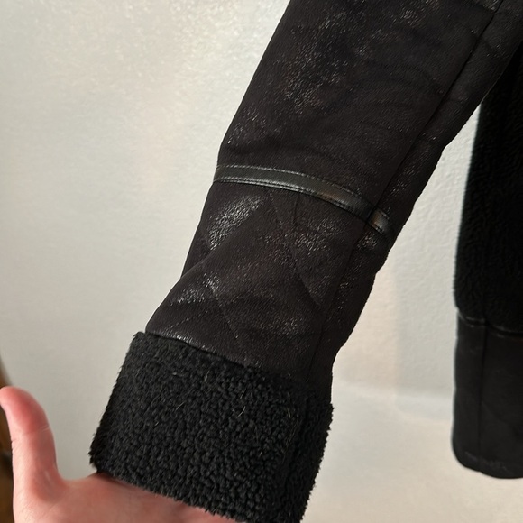 Abercrombie & Fitch Black Long Line Sherpa Faux Suede 2 Way Zip Winter Coat - Picture 3 of 8